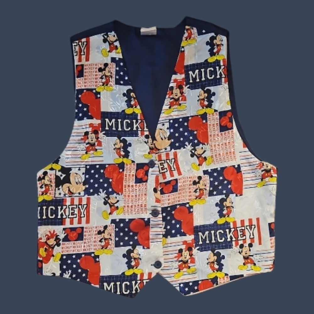 DISNEY UNLIMITED 1980s Patriotic July 4th Mickey Mouse Satin Vest